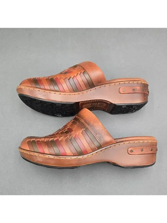 Born Yucatan Woven Leather Clogs Size 7 Brown Multi Color Slip On Mules - Picture 4 of 11